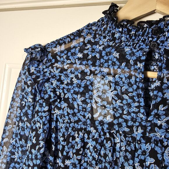 Mi Ami Francesca’s Black Blue Lucy Smocked Floral Ruffle Dress S NWT - Picture 5 of 14